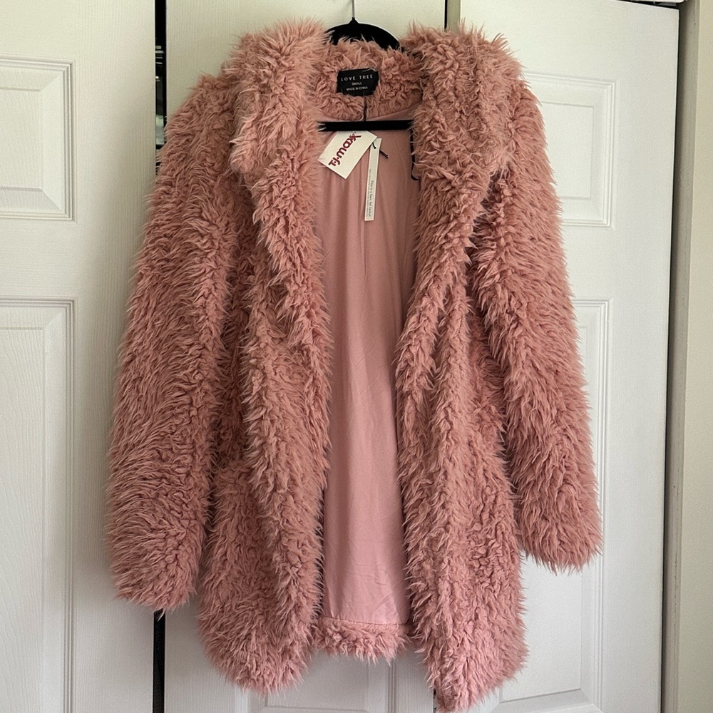 Hooded Plush Teddy Jacket in Soft Pink